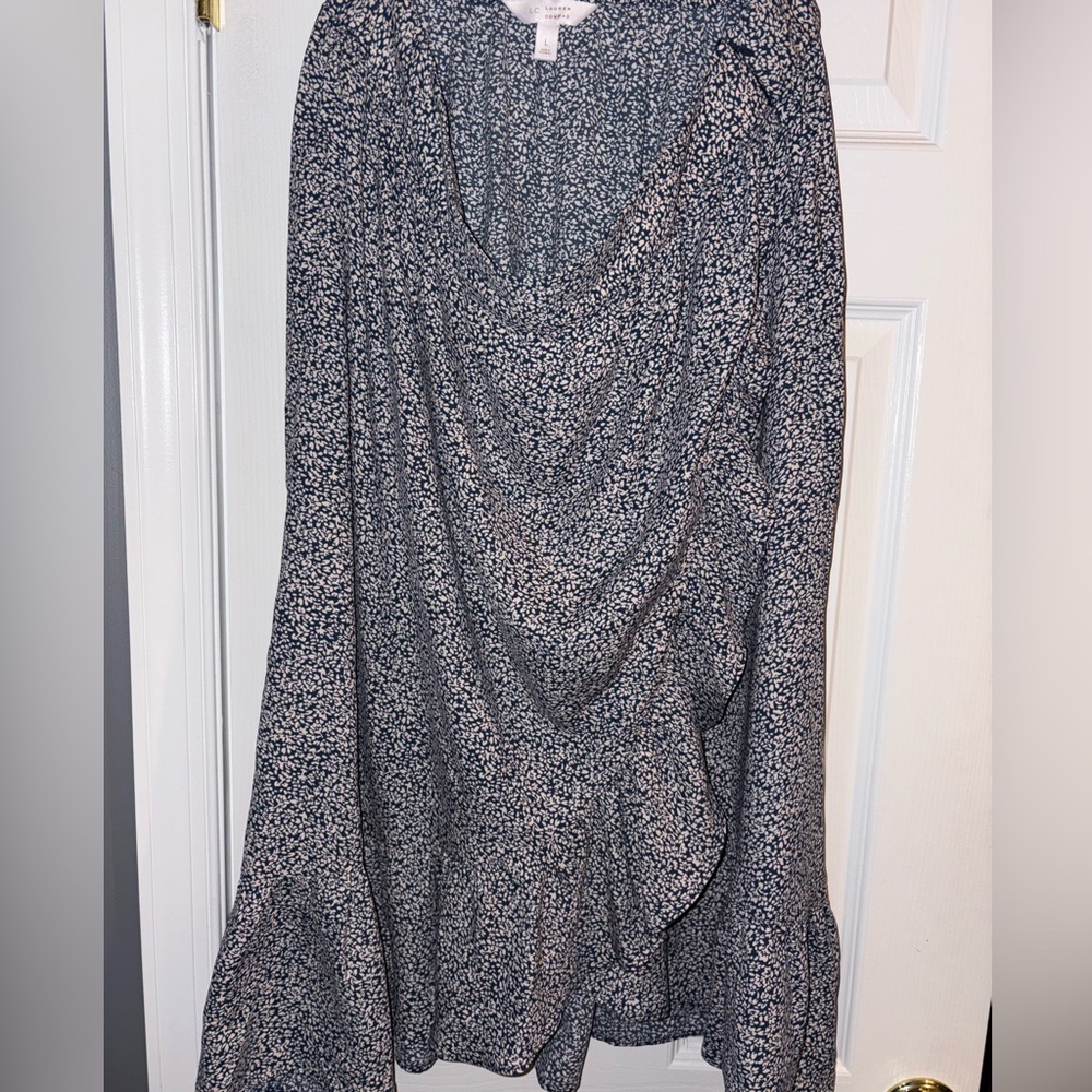 LC Lauren Conrad Blue and White Floral High Low Skirt